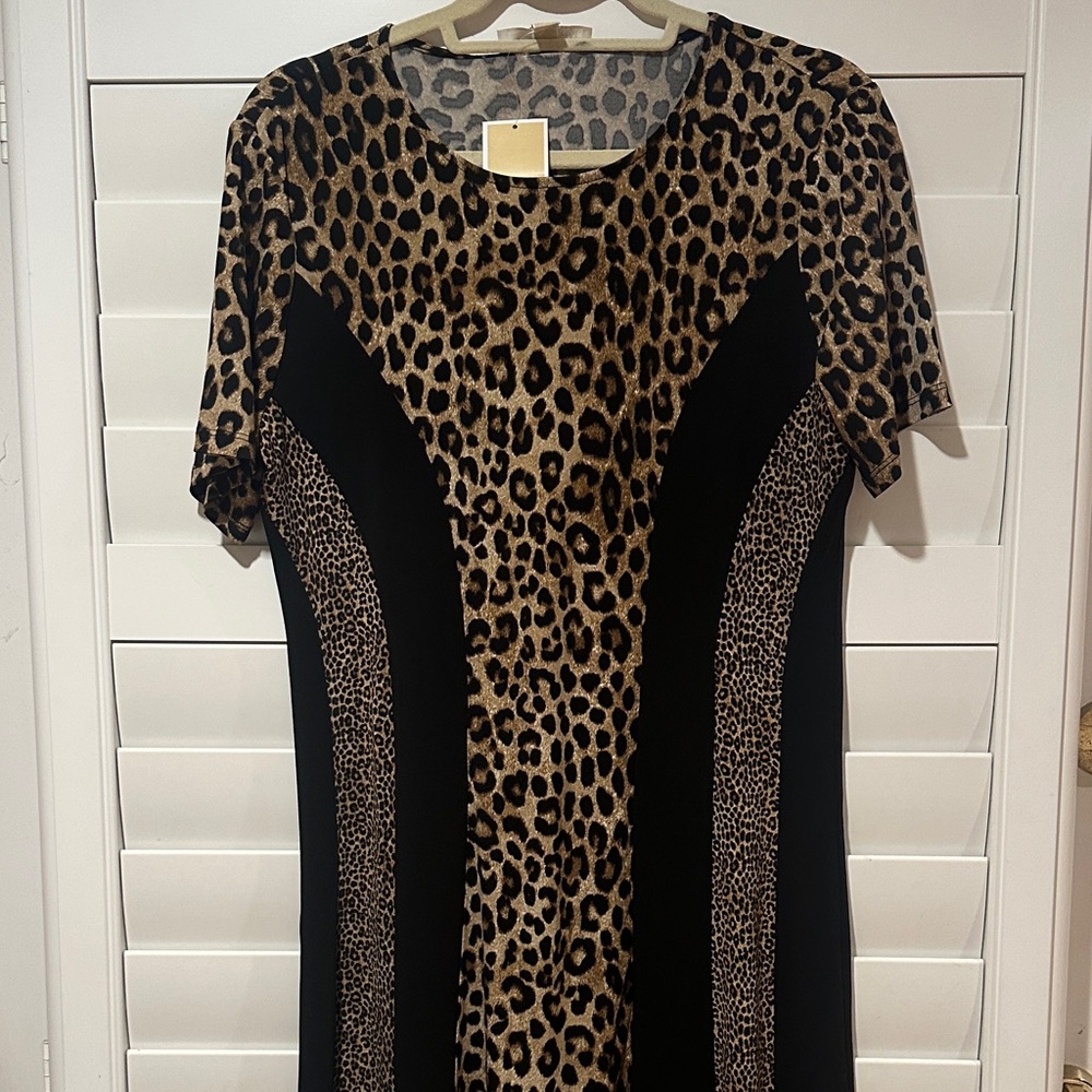 MICHAEL Michael Kors Leopard Print Midi Dress - Black and Brown